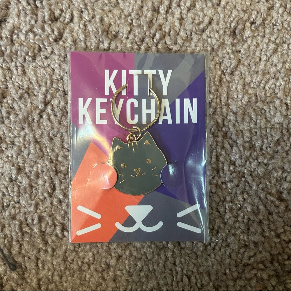Kitty Keychain - Black/Grey Cat with Gold accents